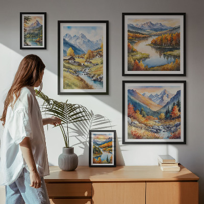Lot de tableaux encadrés Paysages de montagnes, de rivières, de forêts