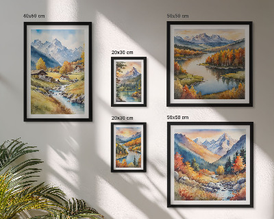Lot de tableaux encadrés Paysages de montagnes, de rivières, de forêts