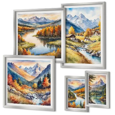Lot de tableaux encadrés Paysages de montagnes, de rivières, de forêts