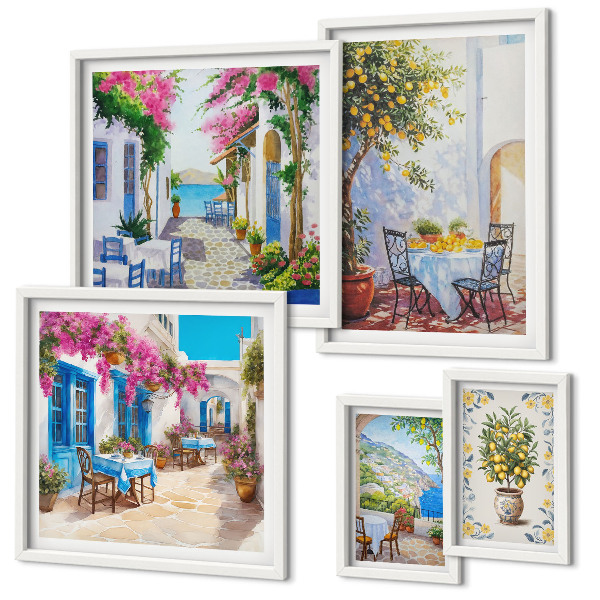 Ensemble de 5 tableaux Paysages charmants avec des fleurs