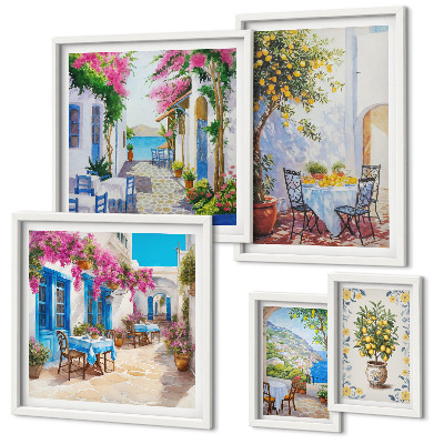 Ensemble de 5 tableaux Paysages charmants avec des fleurs