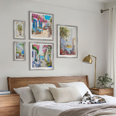 Ensemble de 5 tableaux Paysages charmants avec des fleurs