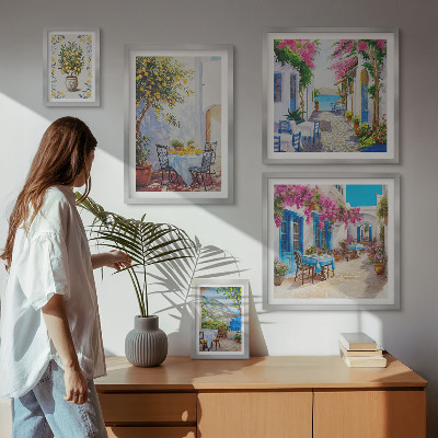 Ensemble de 5 tableaux Paysages charmants avec des fleurs