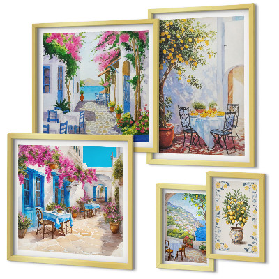 Ensemble de 5 tableaux Paysages charmants avec des fleurs
