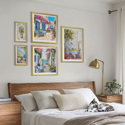 Ensemble de 5 tableaux Paysages charmants avec des fleurs