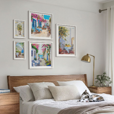 Ensemble de 5 tableaux Paysages charmants avec des fleurs