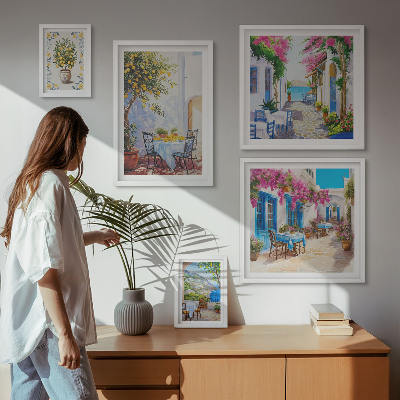 Ensemble de 5 tableaux Paysages charmants avec des fleurs