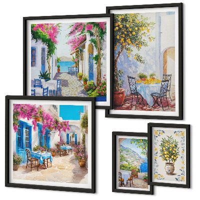 Ensemble de 5 tableaux Paysages charmants avec des fleurs