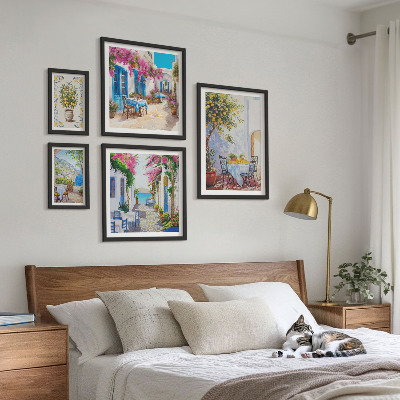 Ensemble de 5 tableaux Paysages charmants avec des fleurs