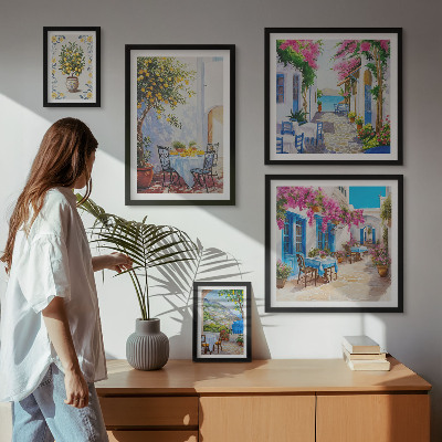 Ensemble de 5 tableaux Paysages charmants avec des fleurs