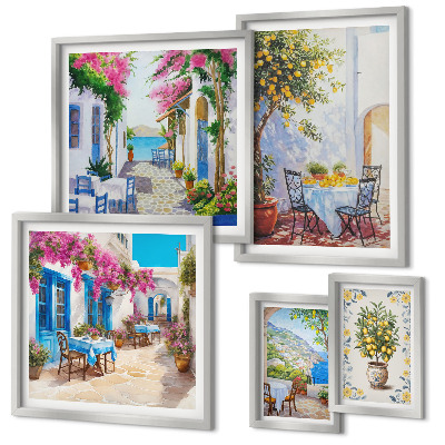 Ensemble de 5 tableaux Paysages charmants avec des fleurs