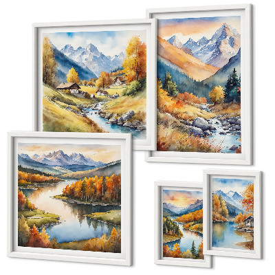 Lot de tableaux encadrés Paysages de montagne en automne