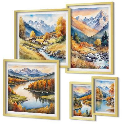 Lot de tableaux encadrés Paysages de montagne en automne