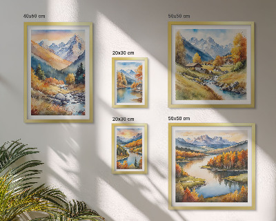 Lot de tableaux encadrés Paysages de montagne en automne