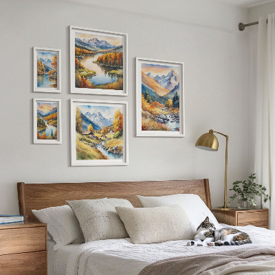 Lot de tableaux encadrés Paysages de montagne en automne