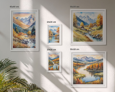 Lot de tableaux encadrés Paysages de montagne en automne