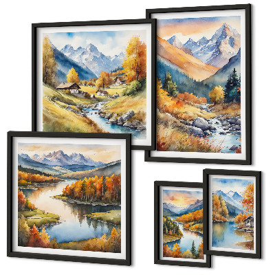 Lot de tableaux encadrés Paysages de montagne en automne