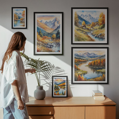 Lot de tableaux encadrés Paysages de montagne en automne