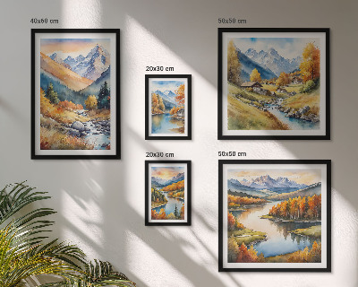 Lot de tableaux encadrés Paysages de montagne en automne