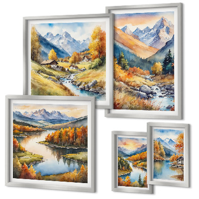 Lot de tableaux encadrés Paysages de montagne en automne