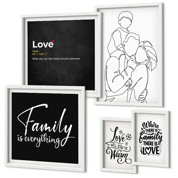 Ensemble de 5 tableaux représentant les valeurs de la famille, de l'amour et de la proximité