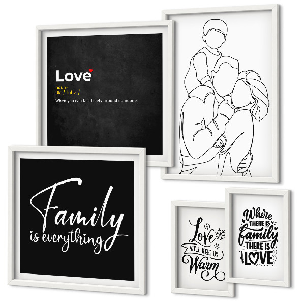 Ensemble de 5 tableaux Valeurs familiales d'amour et de proximité