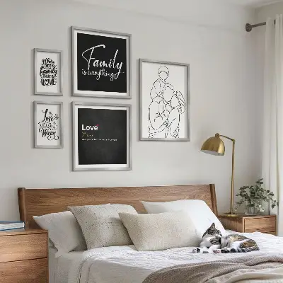 Ensemble de 5 tableaux représentant les valeurs de la famille, de l'amour et de la proximité