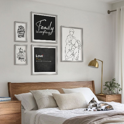 Ensemble de 5 tableaux Valeurs familiales d'amour et de proximité
