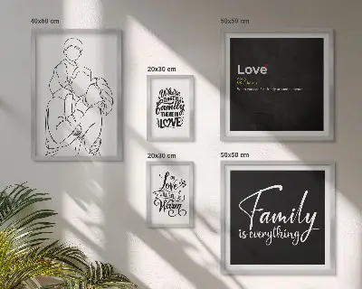 Ensemble de 5 tableaux représentant les valeurs de la famille, de l'amour et de la proximité