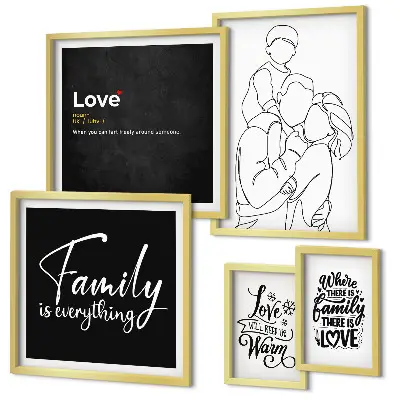 Ensemble de 5 tableaux représentant les valeurs de la famille, de l'amour et de la proximité
