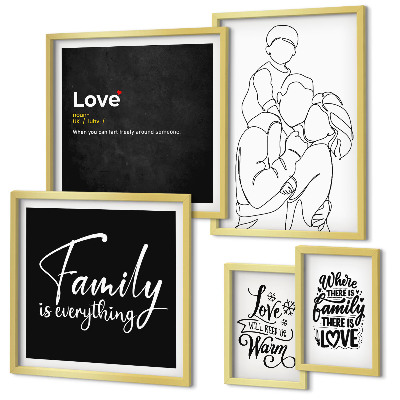 Ensemble de 5 tableaux Valeurs familiales d'amour et de proximité