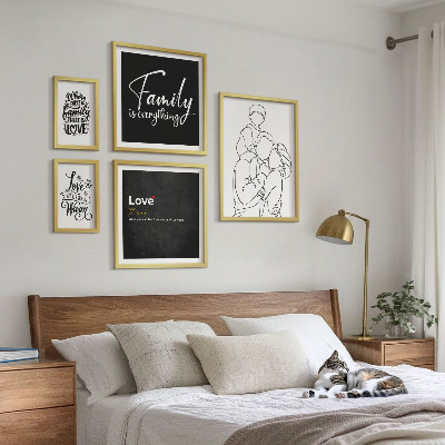Ensemble de 5 tableaux Valeurs familiales d'amour et de proximité