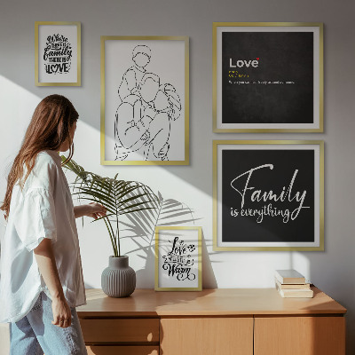 Ensemble de 5 tableaux Valeurs familiales d'amour et de proximité