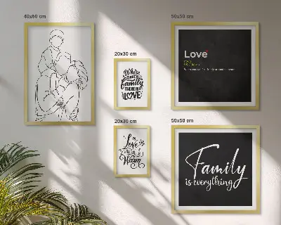 Ensemble de 5 tableaux représentant les valeurs de la famille, de l'amour et de la proximité