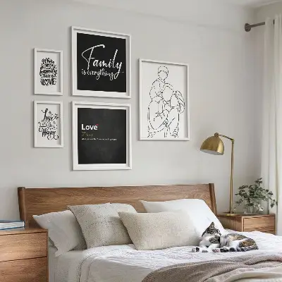 Ensemble de 5 tableaux représentant les valeurs de la famille, de l'amour et de la proximité