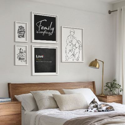 Ensemble de 5 tableaux Valeurs familiales d'amour et de proximité