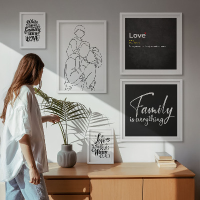Ensemble de 5 tableaux Valeurs familiales d'amour et de proximité