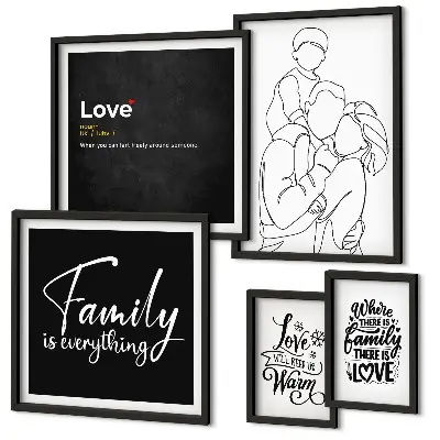 Ensemble de 5 tableaux représentant les valeurs de la famille, de l'amour et de la proximité
