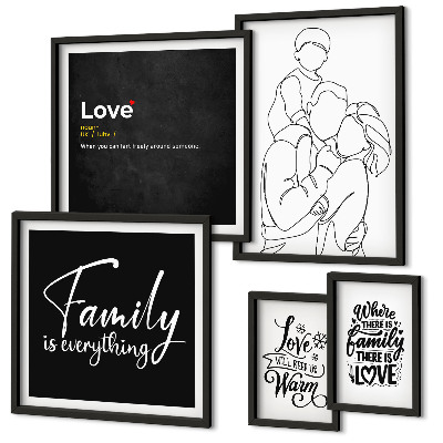 Ensemble de 5 tableaux Valeurs familiales d'amour et de proximité