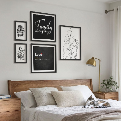 Ensemble de 5 tableaux Valeurs familiales d'amour et de proximité