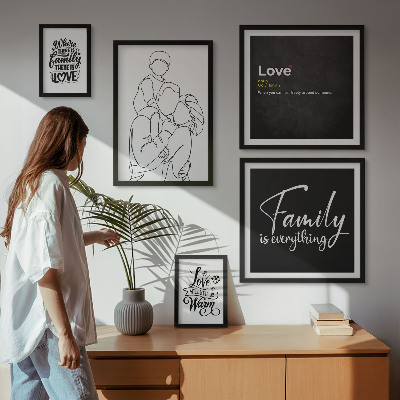 Ensemble de 5 tableaux Valeurs familiales d'amour et de proximité
