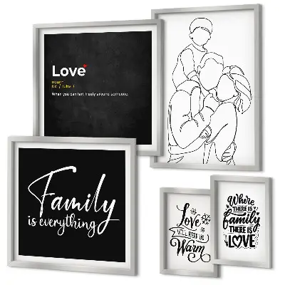 Ensemble de 5 tableaux représentant les valeurs de la famille, de l'amour et de la proximité