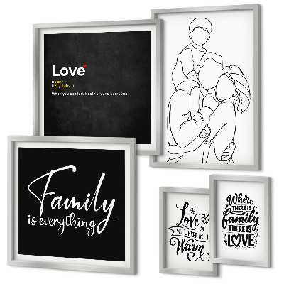 Ensemble de 5 tableaux Valeurs familiales d'amour et de proximité