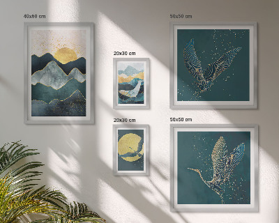 Tableau de décoration murale Montagnes élégantes, oiseaux, soleil
