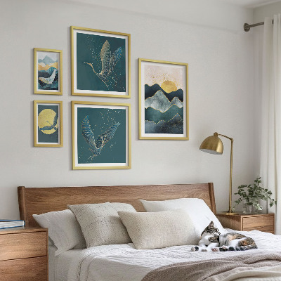 Tableau de décoration murale Montagnes élégantes, oiseaux, soleil