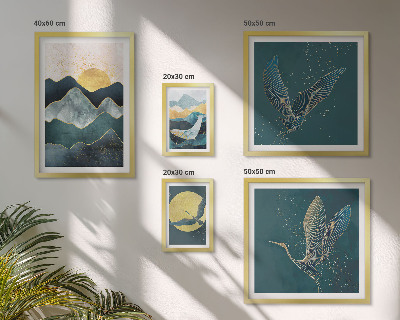 Tableau de décoration murale Montagnes élégantes, oiseaux, soleil