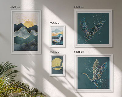 Tableau de décoration murale Montagnes élégantes, oiseaux, soleil