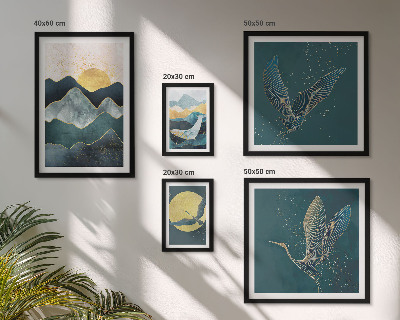 Tableau de décoration murale Montagnes élégantes, oiseaux, soleil