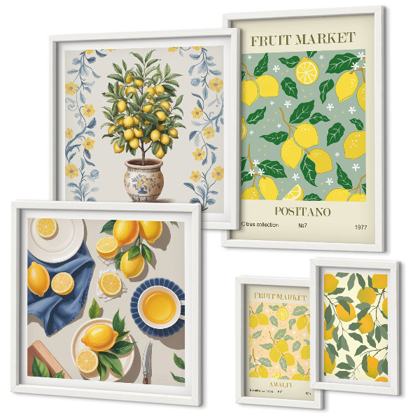 Ensemble de 5 tableaux Motifs de fruits frais d'agrumes