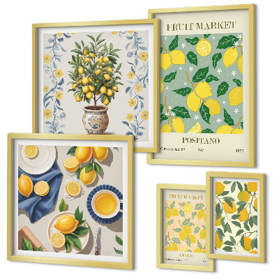 Ensemble de 5 tableaux Motifs de fruits frais d'agrumes